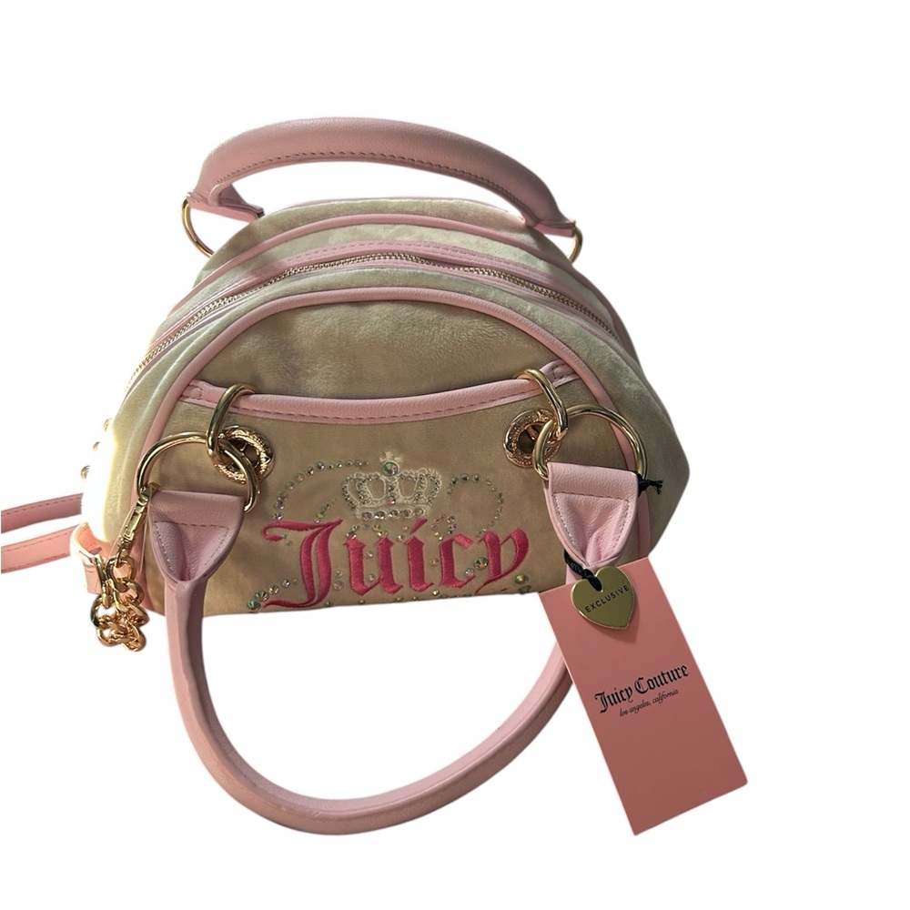 Juicy Couture Pink & Cream  Satchel with Embroidered Logo NWT
